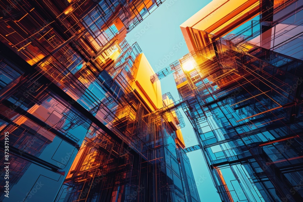 Fototapete modern computer graphics illuminate futuristic abstract architecture, ai generated