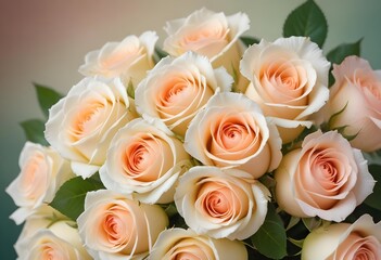 Obraz premium A close-up view of a bouquet of beautiful white and peach roses with soft, delicate petals arranged in a lush, floral pattern, blue, pink, purple, white roses