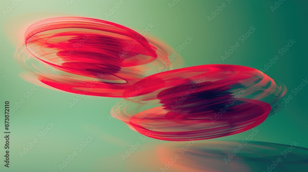 Wall mural abstract red and green motion blurred background with two stacked red oval shapes