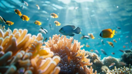 Coral Reef with Tropical Fish Underwater.