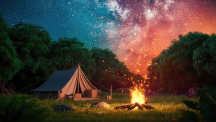 Adventure Camping with Starlit Sky