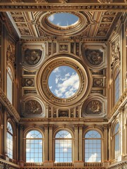 Fototapeta premium Baroque, barocco ornate marble ceiling non linear reformation design. elaborate ceiling with intricate accents depicting classic elegance and architectural beauty