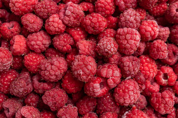 Fresh raspberries background. Raspberries texture. Top view.