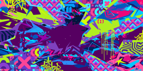 Cool Modern Abstract Urban Street Art Graffiti Style Vector Collage Illustration Background Template