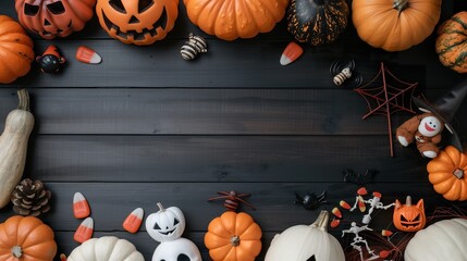 backgrounds for halloween, pumpkins, candies and different props