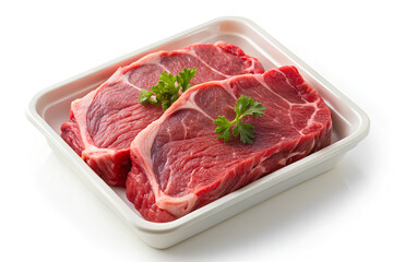Fototapeta premium Raw Beef in full craft package, with white background, Clipping path