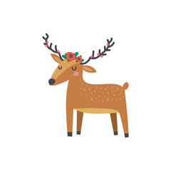 Cute Reindeer Cute Reindeer on with flower on head isolated Background