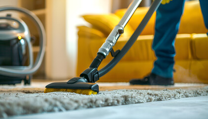 Janitor's Hand Cleaning Carpet With Vacuum Cleaner
