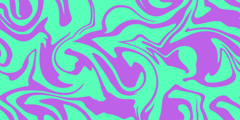 Abstract mint violet psychedelic waves print background. 1970s trippy seamless pattern. Marble acrylic swirl pattern. 