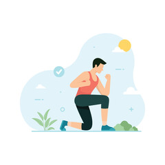 Man doing squad exercise in outdoor. Workout and exercise concept vector illustration