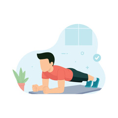 Man doing plank exercise. abdominals workout vector illustration