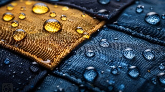 The waterproof fabric, water drops on the cloth