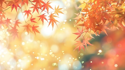 Autumn Bliss: Red and Yellow Maple Leaves with Soft Bokeh Background for Year-End Activities Web Banner