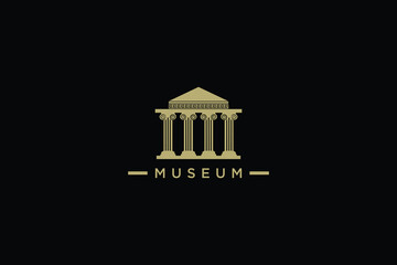 Museum logo Is in a trendy minimal style. Vector icon of a Bank building with columns. Simple emblem
