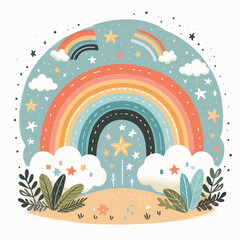 Rainbow with hearts and the word love design