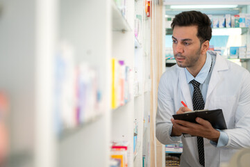 Fototapeta premium Pharmacists monitor and inspect the quality of pharmaceuticals sold in pharmacies