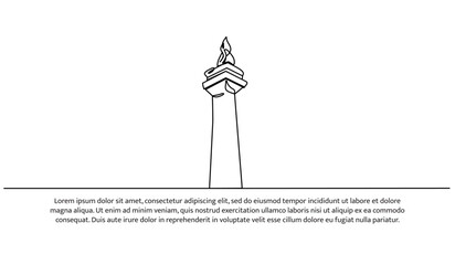 Continuous one line design of indonesian monas .Minimalist style vector illustration on white background.