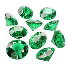 Fototapeta premium Green emerald gemstones collection luxury jewelry transparent background