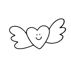 Vector doodle illustration of a heart with wings