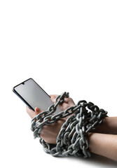 Hands tied with a chain to the phone