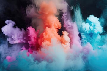 Smoke No Background. Abstract Colored Cloud Explosion in Black Apocalyptic Art