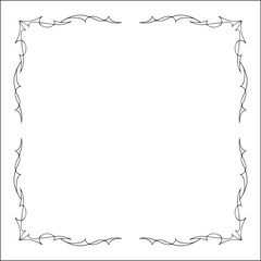 Elegant black and white ornamental frame, decorative border, corners for greeting cards, banners, business cards, invitations, menus. Isolated vector illustration.