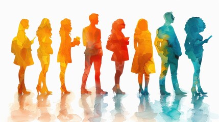 A paper cut-style business networking event, with people exchanging business cards and engaging in conversations.