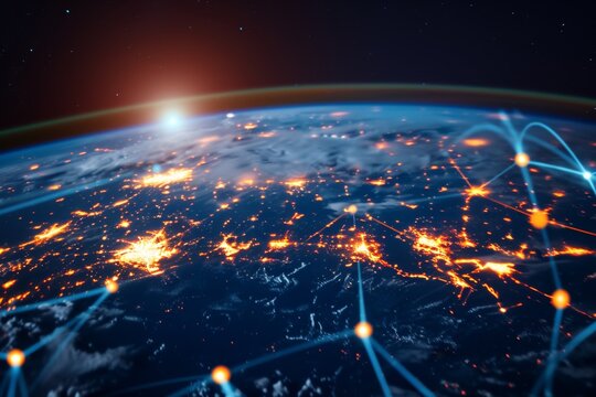 Global business internet network internet connection of things business intelligence, AI generated