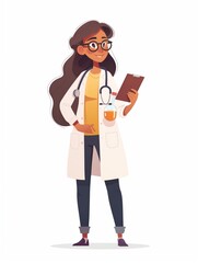 Chemist female, Full body character, Vector illustration, Clip art, Laboratory, isolated on white background 