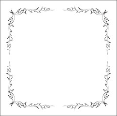 Elegant black and white ornamental frame, decorative border, corners for greeting cards, banners, business cards, invitations, menus. Isolated vector illustration.