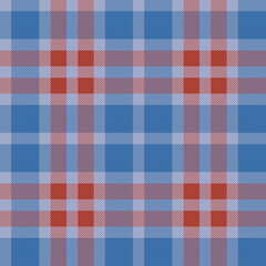 Tartan plaid. Scottish pattern in blue, red and white cage. Scottish cage. Traditional Scottish checkered background. Seamless fabric texture For textile, packing