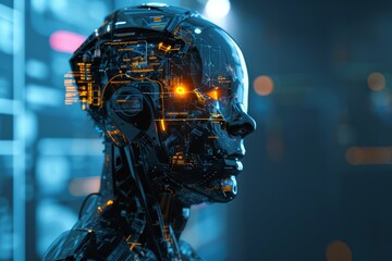 Futuristic cybernetic interface for AI wearable technology. AI generated