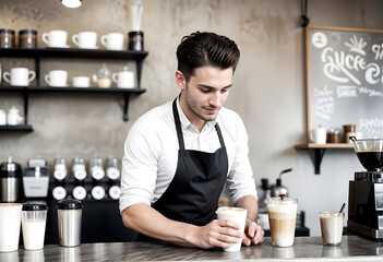 Young Male Barista in Cafe