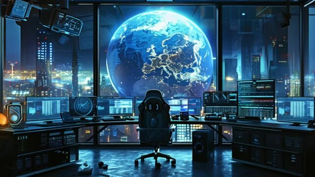 Control room of a star ship, sci-fi concept