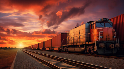 Fototapeta premium Container train on railway, Transportation and logistic.