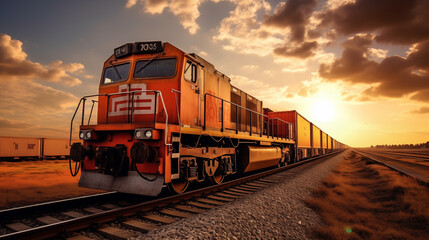 Fototapeta premium Container train on railway, Transportation and logistic.
