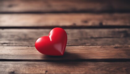 Fototapeta premium Happy Valentines Day. Red Heart on a wooden table.