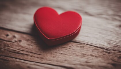 Fototapeta premium Happy Valentines Day. Red Heart on a wooden table.