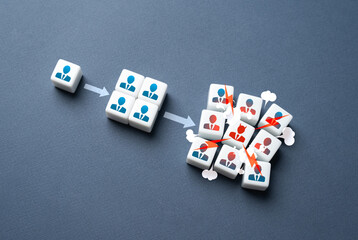 Fototapeta na wymiar Employee conflict, toxic person. Handling conflict situations. A bad boss destroys the team. Socially toxic leader. High stress. Poor relationship between employees. Group breakup.