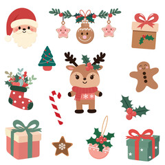 Christmas collection of pretty decorative elements design for celebration in happy time. Vector illustration.