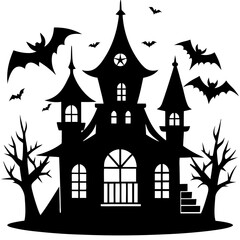 Halloween haunted house Vector illustration black silhouettes,scary halloween house bundle set,halloween at night and bats house logo SVG, EPS, JPEG, PNG, Vector, Digital File