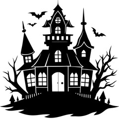 Halloween haunted house Vector illustration black silhouettes,scary halloween house bundle set,halloween at night and bats house logo SVG, EPS, JPEG, PNG, Vector, Digital File