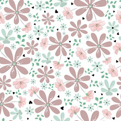 Bright floral pattern. Seamless background with flowers. Bright spring flowers. Floral illustration. graphic abstract background. Pink and blue flowers.