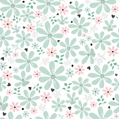 Bright floral pattern. Seamless background with flowers. Bright spring flowers. Floral illustration. graphic abstract background. Pink and blue flowers.