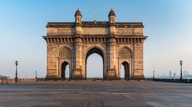 Bombay Gateway of India: Ancient British Colonial Architecture in Mumbai City Landscape