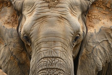 Elephant Face. Close-up of African Elephant with Extended Ears and Big Eyes