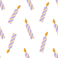 Candles for the cake on white background. Seamless pattern.