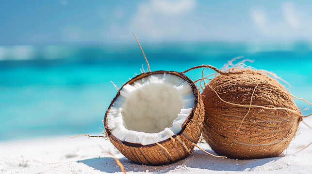 Coconut on the tropical beach. 