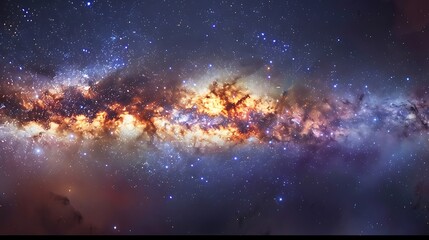 Starry Panorama: Captivating View of Milky Way Galaxy with Billions of Stars at Galactic Center in Outer Space