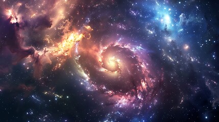 Majestic Spiral Galaxy: A Cosmic Symphony of Vibrant Colors, Billions of Stars, Nebulae, and Cosmic Dust in Deep Space